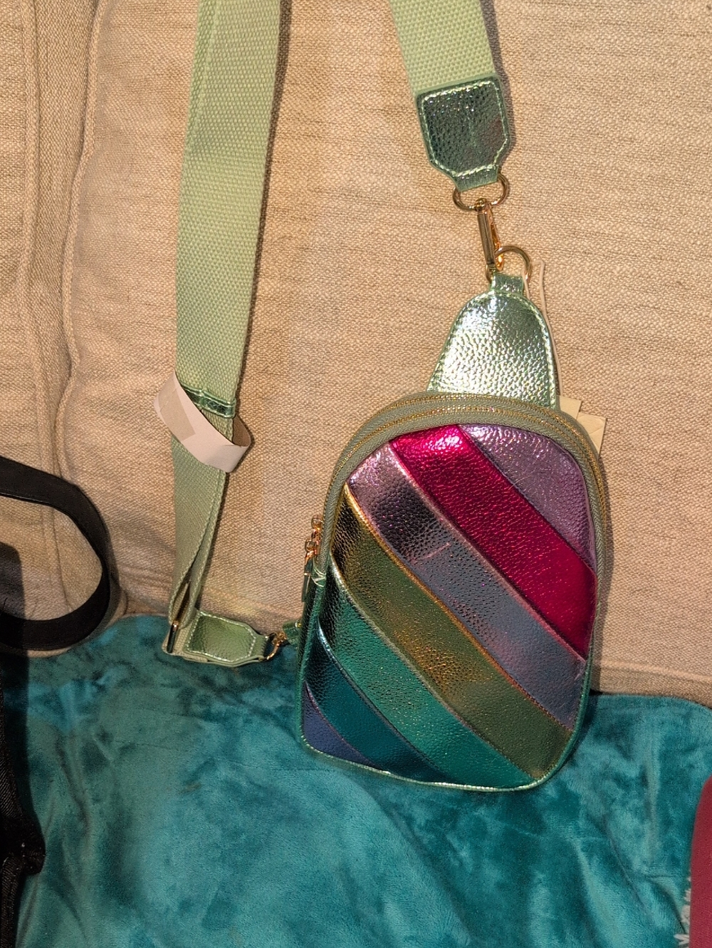 Kayla+Ava  Multi-Stripe Crossbody / Sling  Bag In Metallic Striped Colors